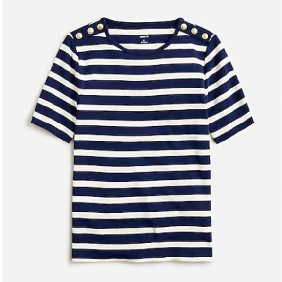 J.Crew Perfect-fit elbow-sleeve T-shirt in stripe with gold buttons - Size Large - Picture 2 of 11